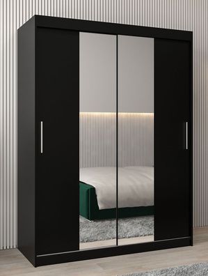 Schiebetürenschrank / Kleiderschrank Bisaurin 3B mit Spiegel, Farbe: Schwarz - A