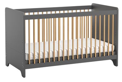 Babybett / Gitterbett Majvi 03, Farbe: Grau / Eiche - Liegefläche: 60 x 120 cm (