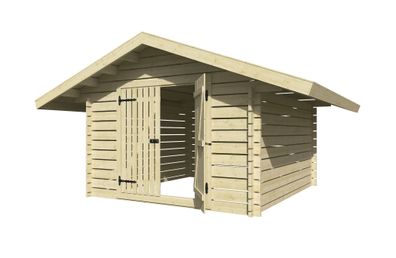 Holzschuppen / Gerätehaus mit Satteldach, aus Kiefernholz, gehobelt, 40 mm Block