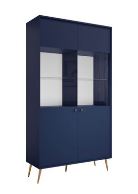 Vitrine Egaleo 01, zwei Glaseinlegeböden, Farbe: Dunkelblau, 10 Fächer, Griffe