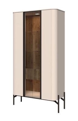 Vitrine mit LED-Beleuchtung | Kaschmir | 180 x 94 x 40 cm | 2 Glastüren | 1 Schu