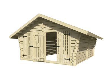 Holzschuppen / Gerätehaus 40 mm Blockbohlenhaus, aus Kiefernholz, gehobelt, 2x D