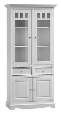 Vitrine Gyronde 15, Kiefer massiv Vollholz, weiß lackiert - 190 x 90 x 45 cm (H