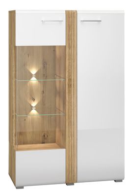 Vitrine Tullahoma 03, Glastür links, Farbe: Eiche / Weiß Glanz - Abmessungen: 14
