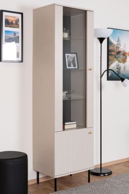 Vitrine Petkula 02, Farbe: Beige hell - Abmessungen: 190 x 55 x 40 cm (H x B x T