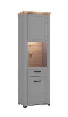 Schmale Vitrine mit zwei Türen Banat 04, Farbe: Eiche Artisan / Graphitgrau / Gr