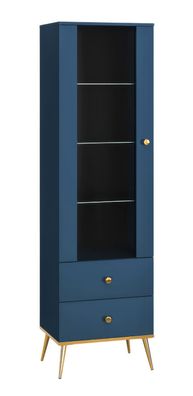 Vitrine Kumpula 01, Farbe: Dunkelblau - Abmessungen: 190 x 55 x 40 cm (H x B x T