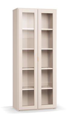 Vitrinenschrank | Farbe: Beige | 2 Glastüren | 5 Fächer | Soft-Close Funktion |