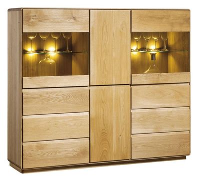 Vitrine Fazenda 18, Farbe: Natur, Eiche teilmassiv ? 135 x 157 x 41 cm (H x B x
