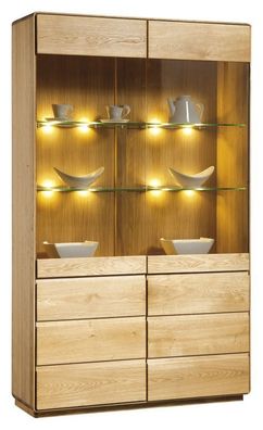 Vitrine Fazenda 05, Farbe: Natur, Eiche teilmassiv ? 200 x 119 x 41 cm (H x B x
