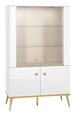 Vitrine Roanoke 03, Farbe: Weiß / Weiß Glanz - Abmessungen: 152 x 92 x 40 cm (H