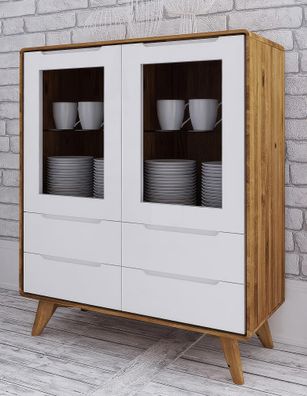 Vitrine Timaru 05 Wildeiche geölt / Weiß, teilmassiv - Abmessungen: 109 x 90 x 4