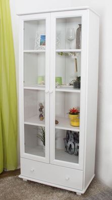 Vitrine Kiefer massiv Vollholz weiß lackiert B008 - Abmessung 190 x 80 x 42 cm (