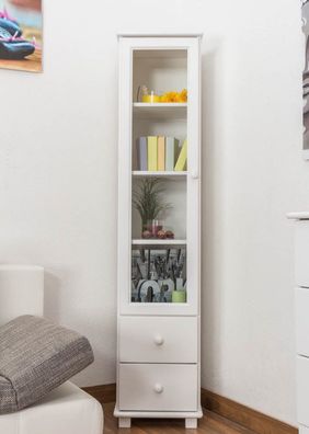 Vitrine Kiefer massiv Vollholz weiß lackiert B013 - Abmessung 190 x 40 x 42 cm (