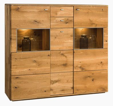 Vitrine Lencois 18, Farbe: Natur, Eiche massiv geölt und gebürstet ? Abmessungen