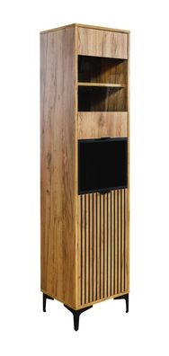 Schmale Vitrine mit zwei Türen Calmuco 02, Farbe: Eiche Craft Gold / Schwarz, fü
