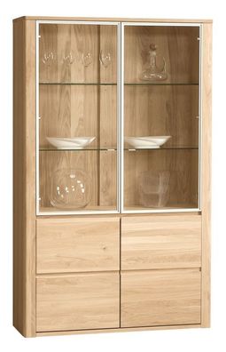 Vitrine Jussara 04, Farbe: Hellbraun, Eiche teilmassiv ? 201 x 124 x 42 cm (H x