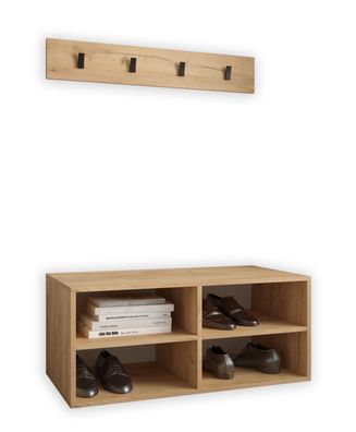 Schlichtes Schuhregal mit Garderobe Tödi 05, Farbe: Eiche - Abmessungen: 40 x 84