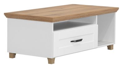 Couchtisch Cuenca 06, Farbe: Eiche / Weiß - Abmessungen: 115 x 60 x 45 cm (B x T