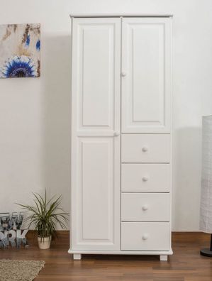 Kleiderschrank Kiefer Vollholz massiv weiß lackiert 009 - Abmessung 190 x 80 x 6