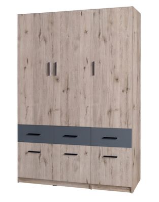 Drehtürenschrank / Kleiderschrank Tripoli 02, Farbe: Eiche / Grau- Abmessungen: