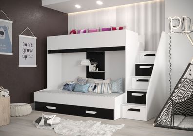 Etagenbett / Kinderbett / Funktionsbett-Kombination - mit Bettschublade und Trep
