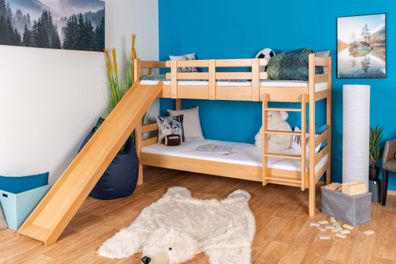 Etagenbett / Kinderbett / Stockbett mit Rutsche 80 x 190 cm, Buche Massivholz Na