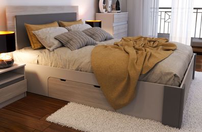 Doppelbett | Grau / Weiß | Jolais 01 | Liegefläche: 160 x 200 cm | 1 Schublade |