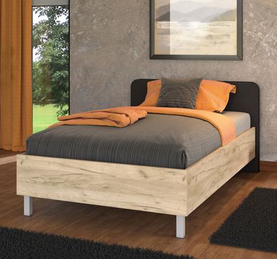 Gästebett / Einzelbett mit gepolsterten Kopfteil Dobasan 02, Farbe: Eiche Grau