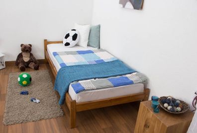 Kinderbett / Jugendbett Kiefer Vollholz massiv Eichefarben A14, inkl. Lattenrost