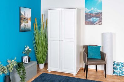 Kleiderschrank Kiefer Vollholz massiv weiß lackiert 007 - Abmessung 190 x 80 x 6