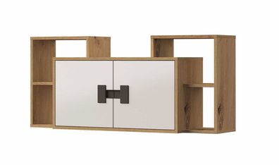 Jugendzimmer - Hängeschrank Garian 12, Farbe: Eiche / Weiß / Grau - Abmessungen: