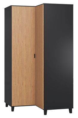 Drehtürenschrank / Eckkleiderschrank Leoncho 40, Farbe: Schwarz / Eiche - Abmess