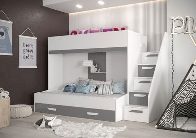 Etagenbett / Kinderbett / Funktionsbett-Kombination - mit Bettschublade und Trep