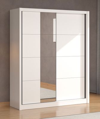 Schiebetürenschrank / Kleiderschrank mit fünf Fächer Apatin 01, Farbe: Weiß, 1,8