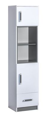Kinderzimmer - Schrank Frank 04, Farbe: Weiß / Grau - 189 x 45 x 40 cm (H x B x