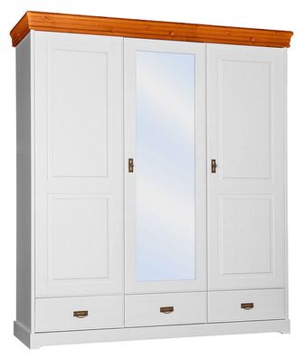 Drehtürenschrank / Kleiderschrank Jabron 04, Kiefer massiv Vollholz, Farbe: Weiß