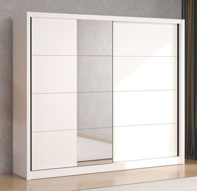 Schiebetürenschrank 2,5 Meter breit Apatin 06, Farbe: Weiß, zwei Kleiderstangen,