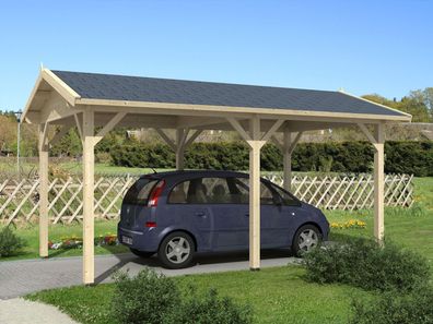 Einzelcarport inkl. Pfosten, 40 mm Blockbohlen, aus nordischer Fichte, gehobelt,