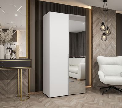Kleiderschrank / Drehtürenschrank mit einer Spiegeltür Eiger 59, Farbe: Weiß, ei