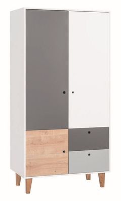 Jugendzimmer - Drehtürenschrank / Kleiderschrank Syrina 04, Farbe: Weiß / Grau
