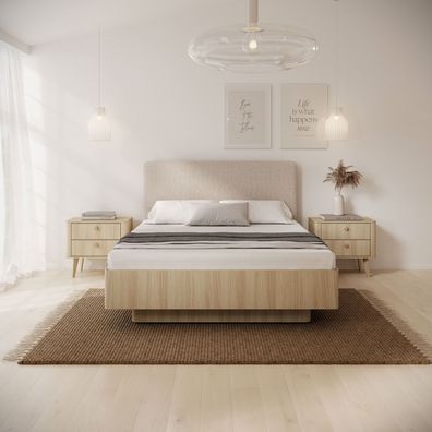 Schlafzimmer - Set B Bouzid | 3-teilig | Farbe: Eiche Barista | Griffe & Beine:
