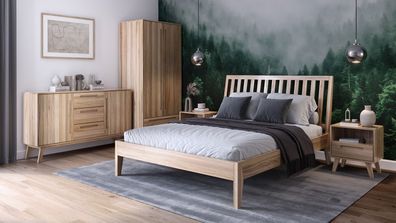 Schlafzimmer - Set B Engordany | 5-teilig | Farbe: Buche | Buche Vollholz massiv
