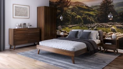 Schlafzimmer - Set M Engordany | 5-teilig | Farbe: Walnuss | Buche Vollholz mass