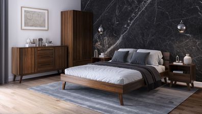 Schlafzimmer - Set O Engordany | 5-teilig | Farbe: Walnuss | Buche Vollholz mass