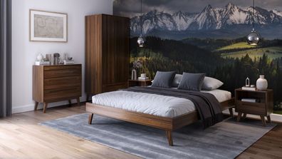 Schlafzimmer - Set N Engordany | 5-teilig | Farbe: Walnuss | Buche Vollholz mass