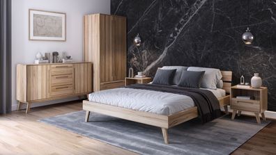 Schlafzimmer - Set E Engordany | 5-teilig | Farbe: Buche | Buche Vollholz massiv