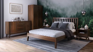 Schlafzimmer - Set L Engordany | 5-teilig | Farbe: Walnuss | Buche Vollholz mass
