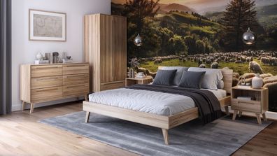 Schlafzimmer - Set C Engordany | 5-teilig | Farbe: Buche | Buche Vollholz massiv