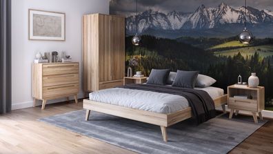Schlafzimmer - Set D Engordany | 5-teilig | Farbe: Buche | Buche Vollholz massiv